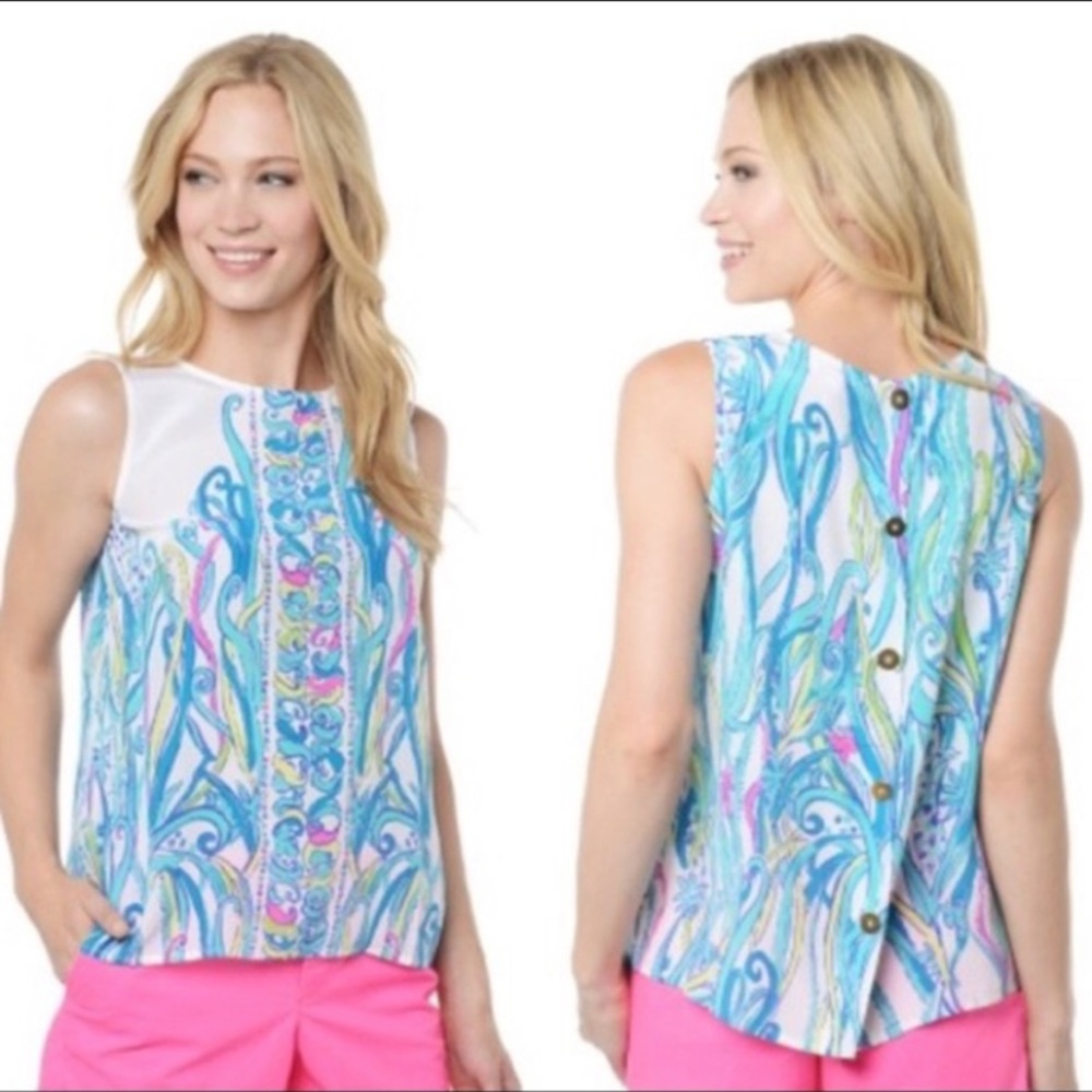Lilly Pulitzer Silk Iona tank with gold buttons